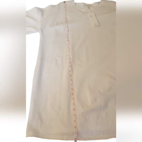 EILEEN FISHER NWT White French-Terry 3/4 Sleeve Raw-Edge Pocket Tunic - Picture 5 of 8